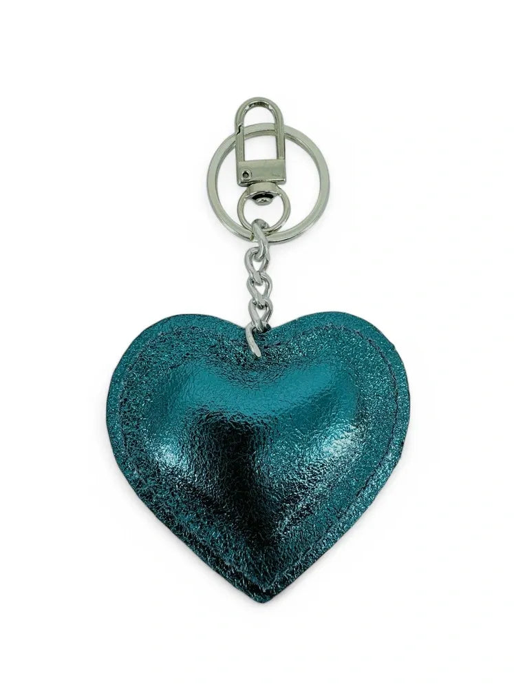 Porte-clés en cuir irisé COEUR GLOW Bleu canard irisé