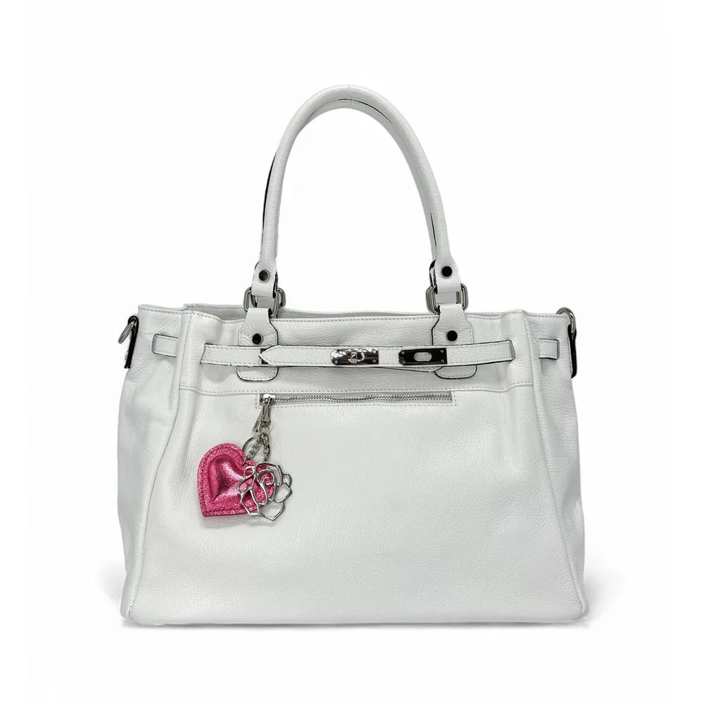 Porte-clés en cuir irisé COEUR GLOW Rose néon