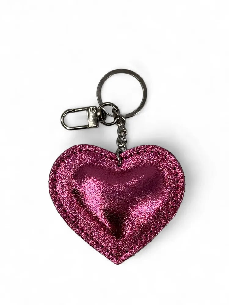 Porte-clés en cuir irisé COEUR GLOW Rose néon