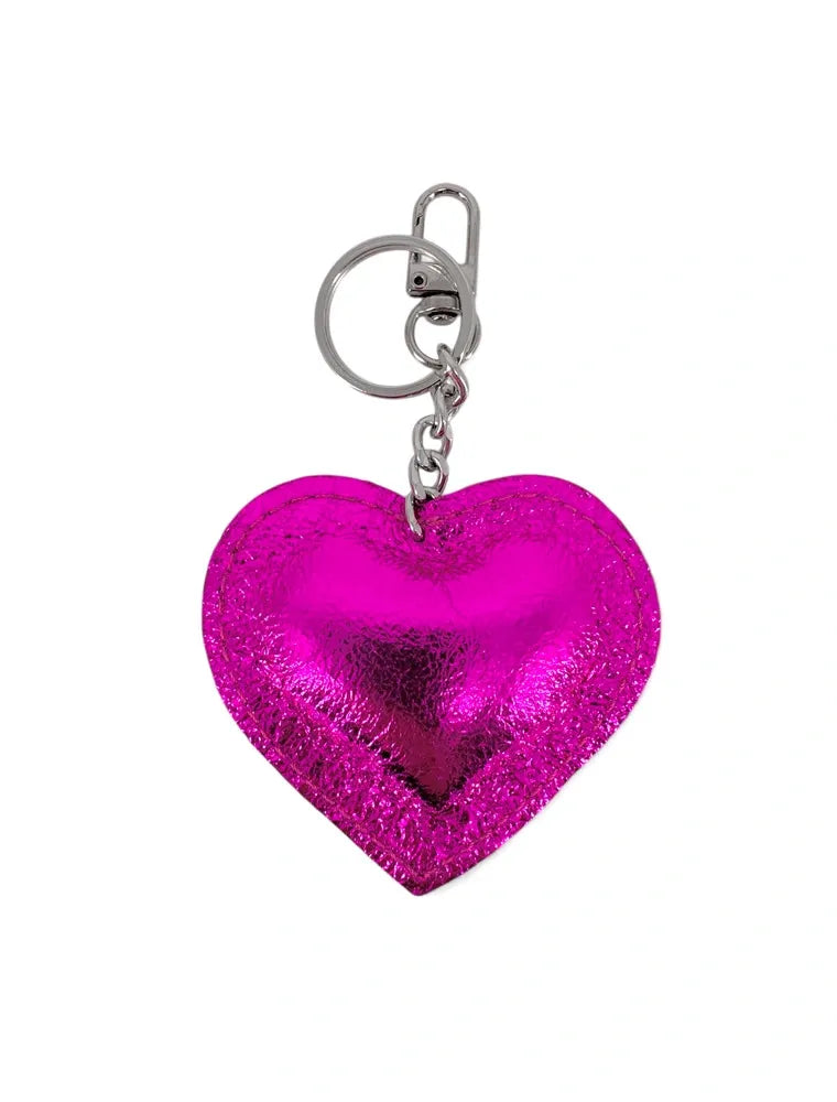 Porte-clés en cuir irisé COEUR GLOW Fuchsia irisé