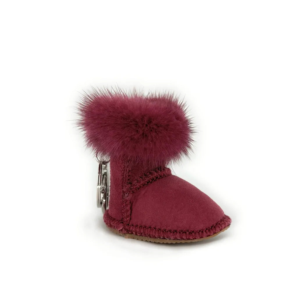 Porte-clés en croûte de cuir FLY ME TO THE MOON Framboise