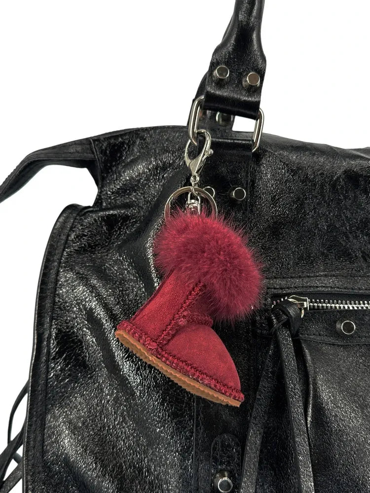 Porte-clés en croûte de cuir FLY ME TO THE MOON Framboise