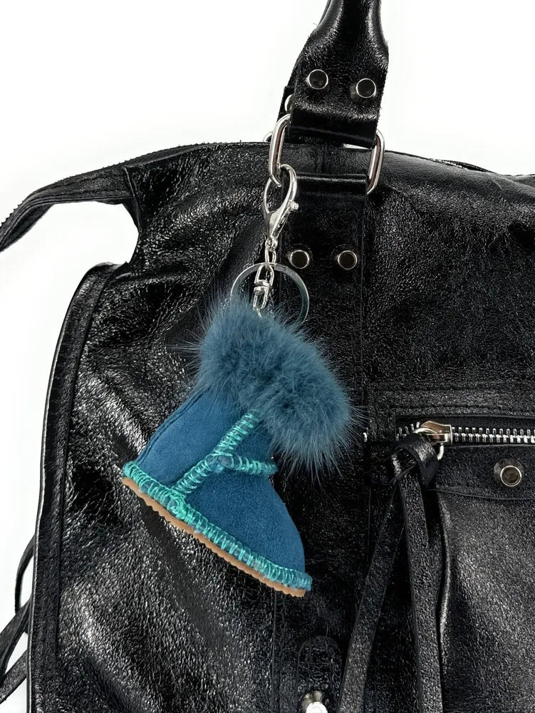 Porte-clés en croûte de cuir FLY ME TO THE MOON Bleu vert canard