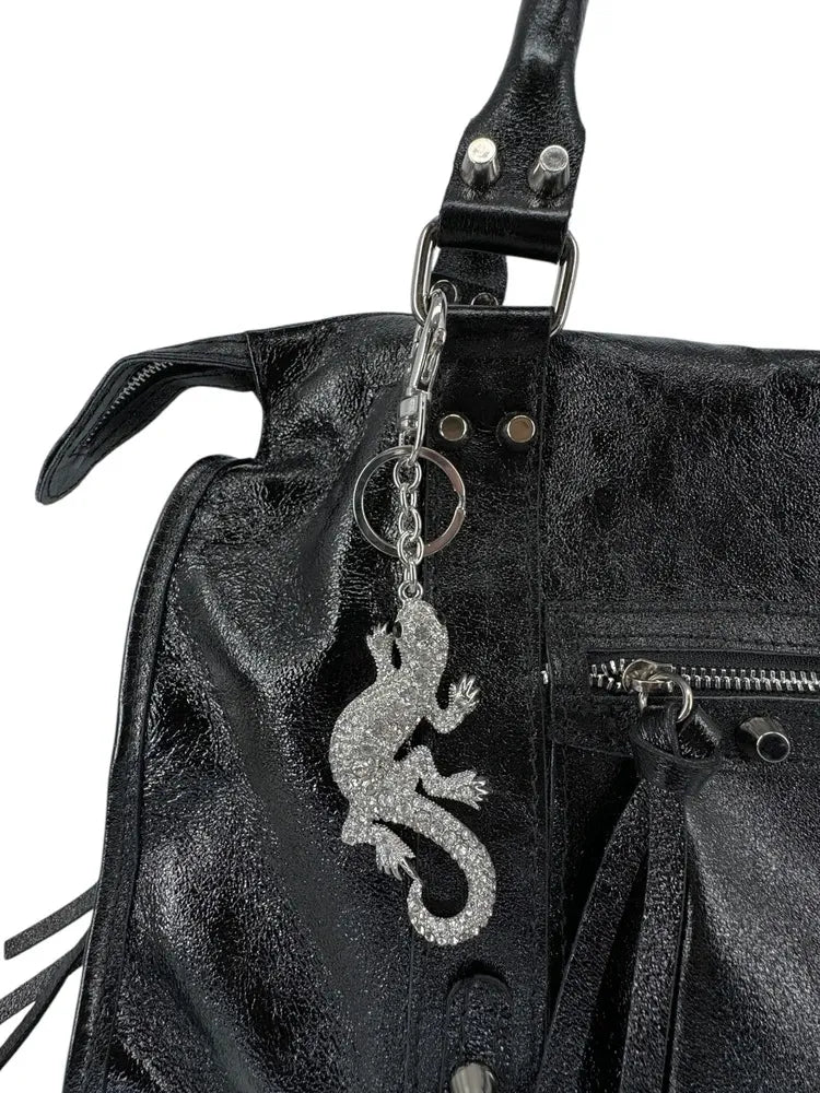 Porte-clés en métal et strass GEKKO finitions métalliques Argentée