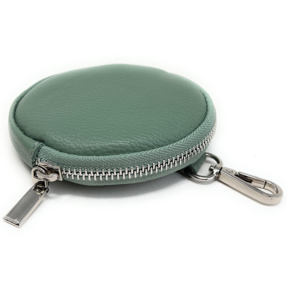 Porte monnaie en cuir grainé italien NEMO Vert pastel