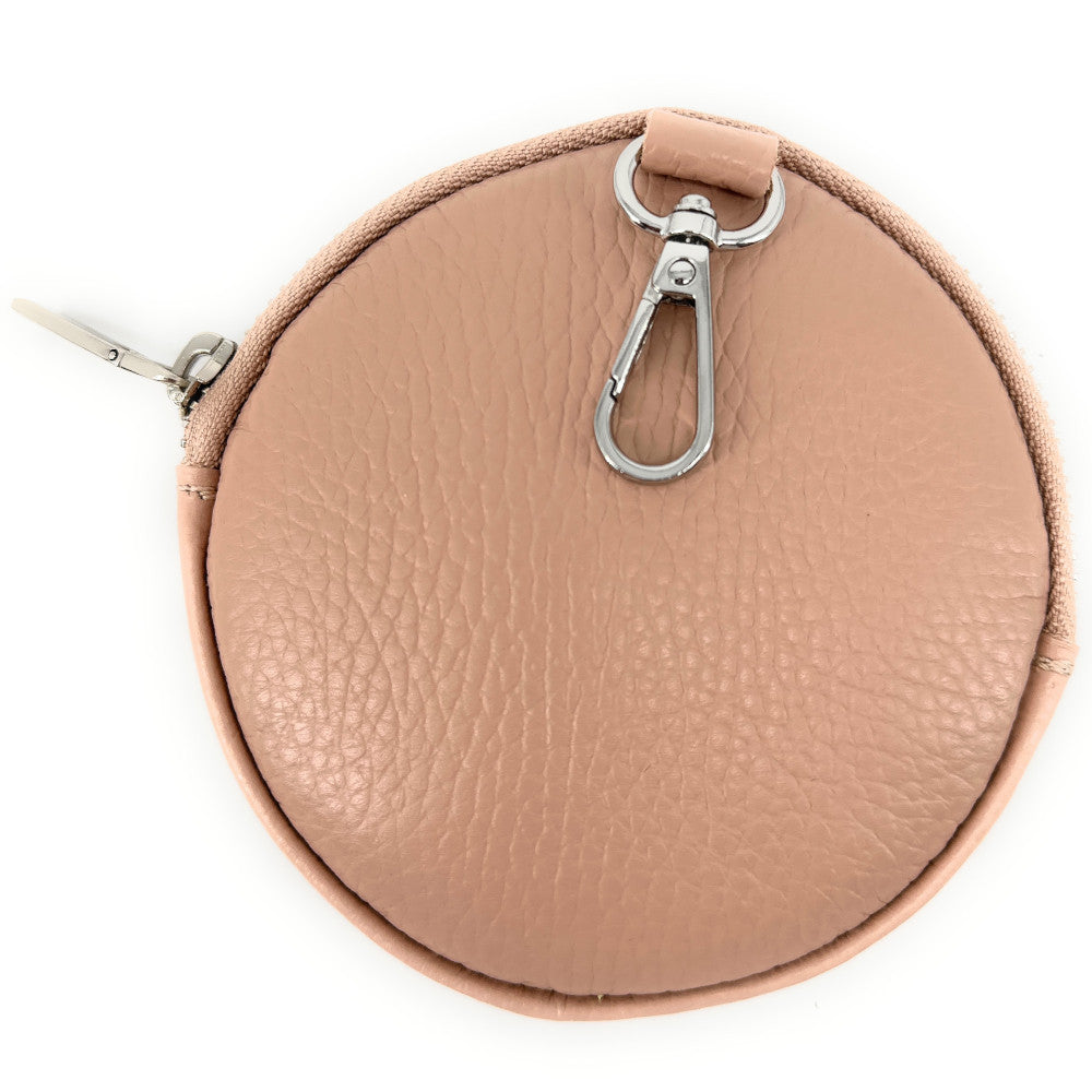 Porte monnaie en cuir grainé italien NEMO Rose nude