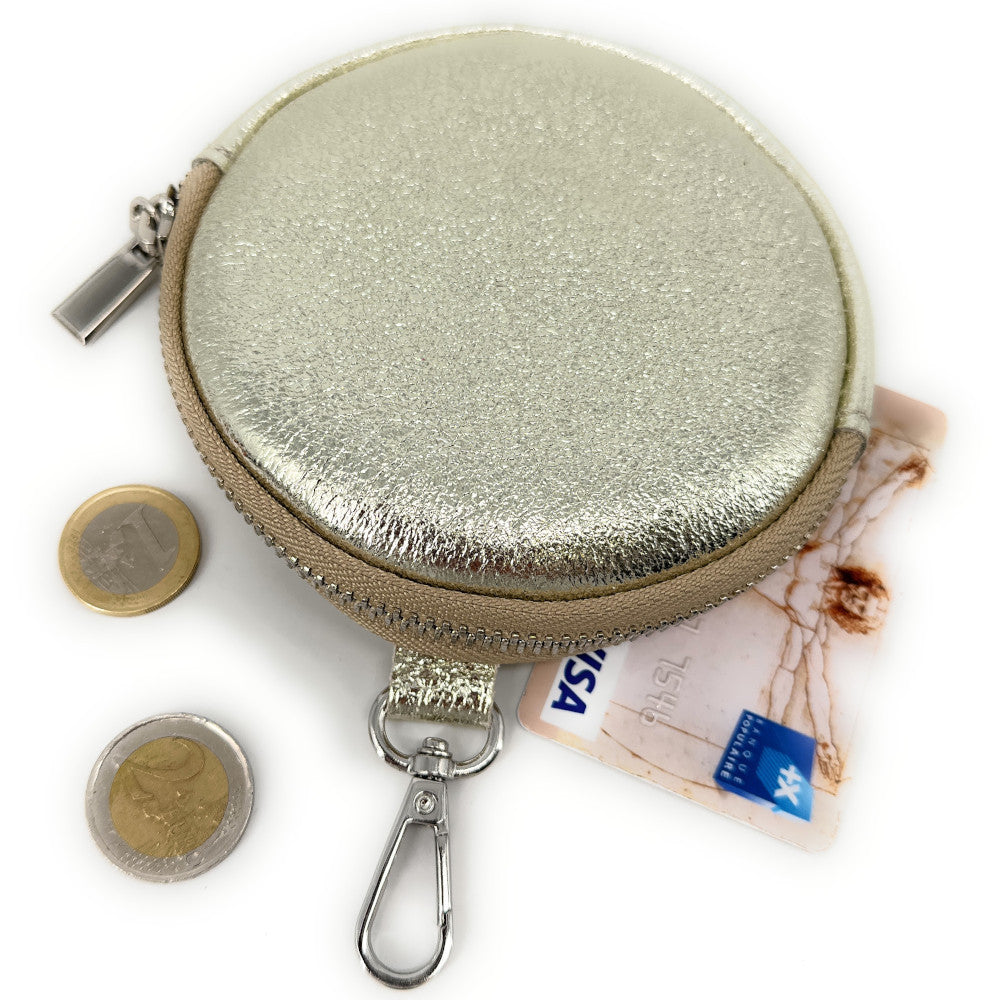 Porte monnaie en cuir grainé italien NEMO Or pâle