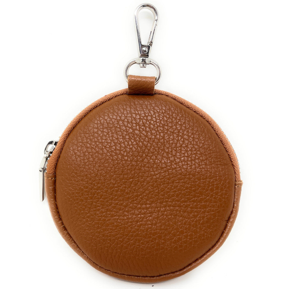 Porte monnaie en cuir grainé italien NEMO Camel foncé