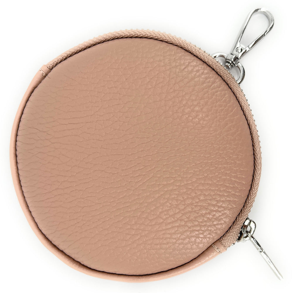 Porte monnaie en cuir grainé italien NEMO Rose nude