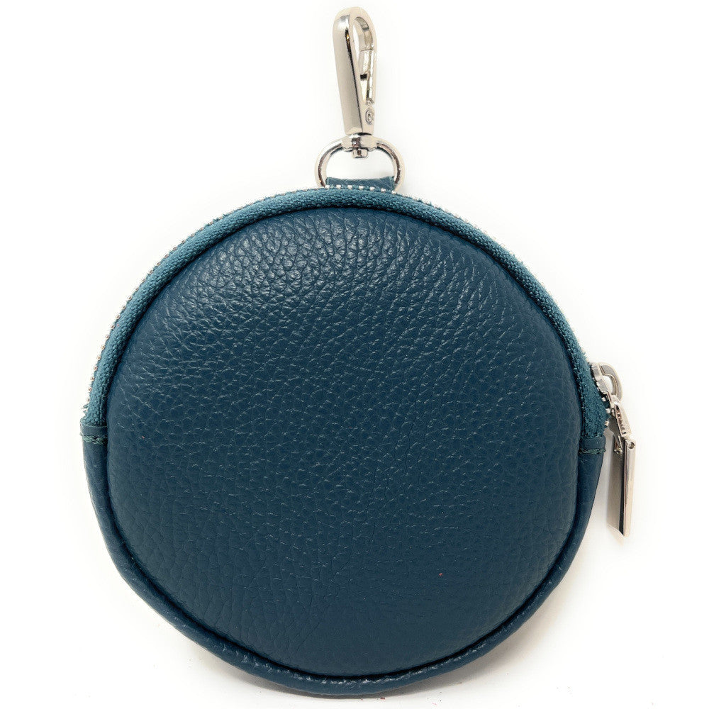 Porte monnaie en cuir grainé italien NEMO Bleu vert canard