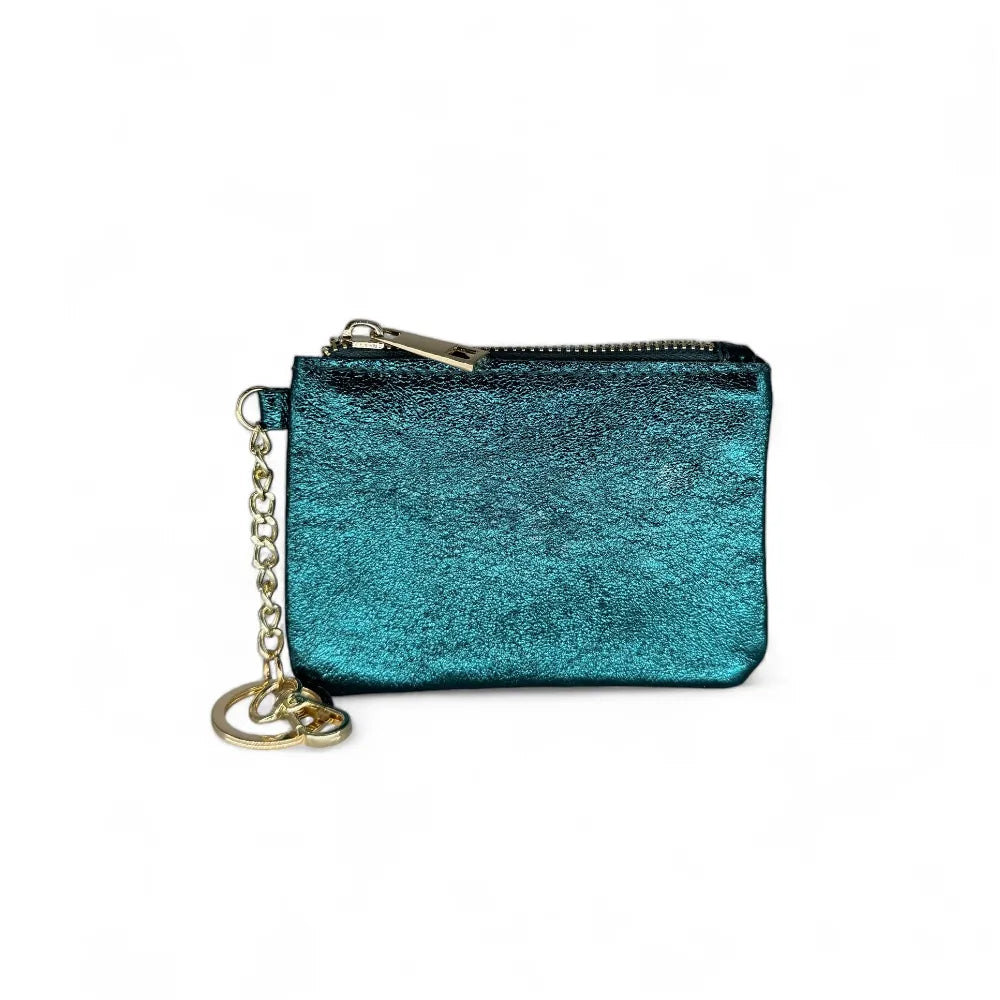 Porte-monnaie porte-clés en cuir irisé POCKET Bleu paon irisé