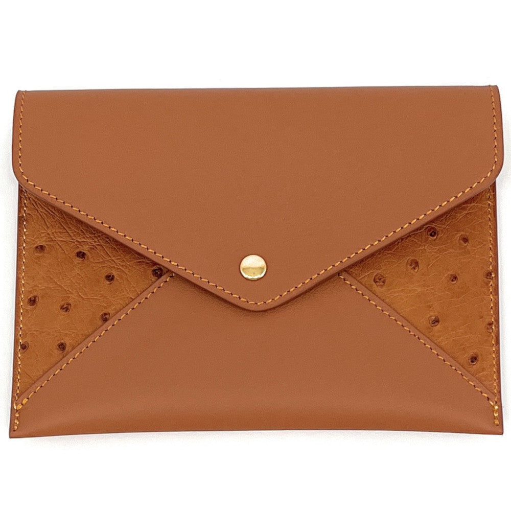 Porte-papiers en cuir d'autruche édition Haute-couture Camel