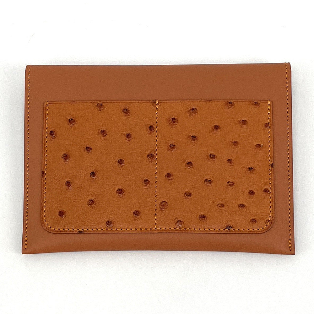 Porte-papiers en cuir d'autruche édition Haute-couture Camel