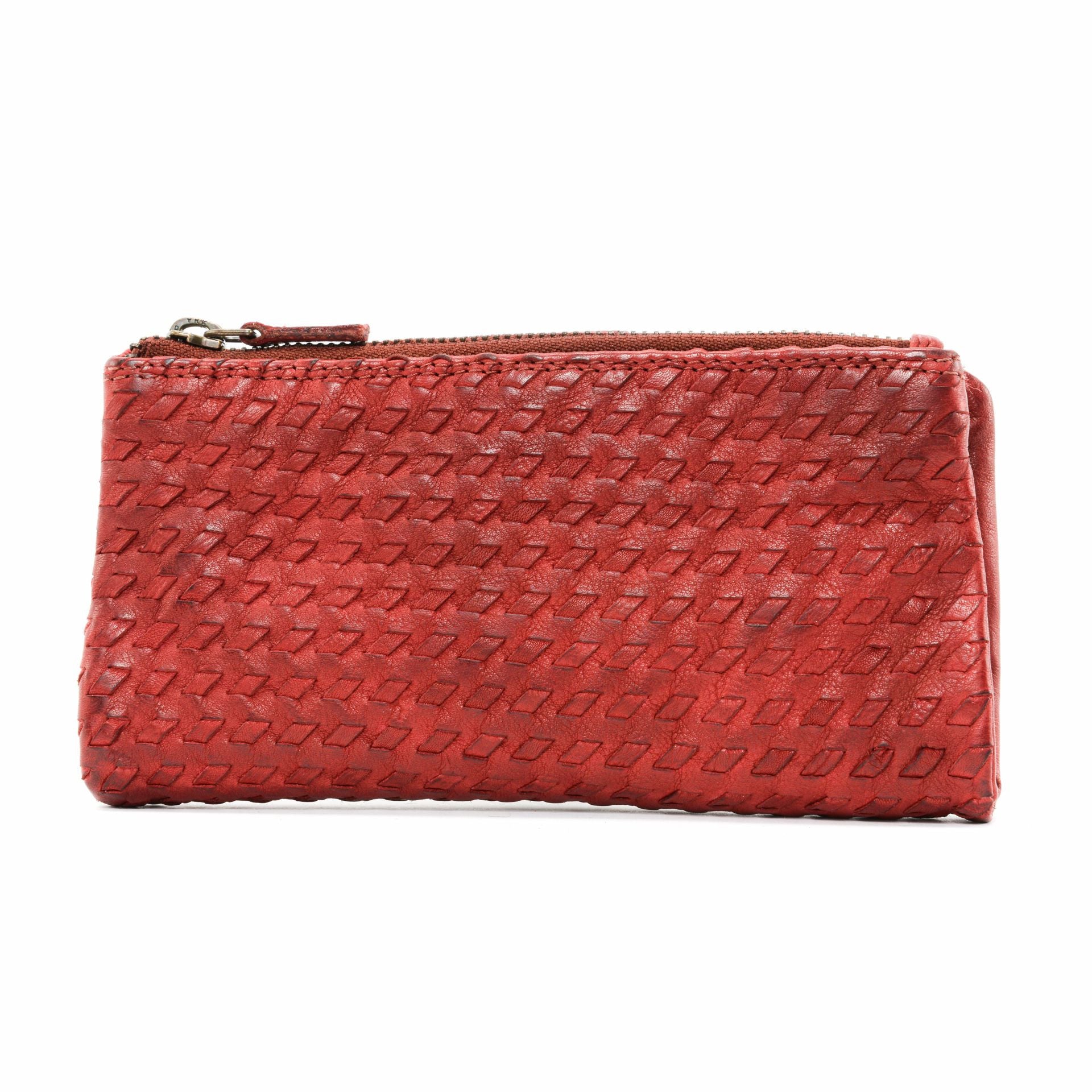 Portefeuille porte-monnaie en cuir tressé NAZCA Rouge garance
