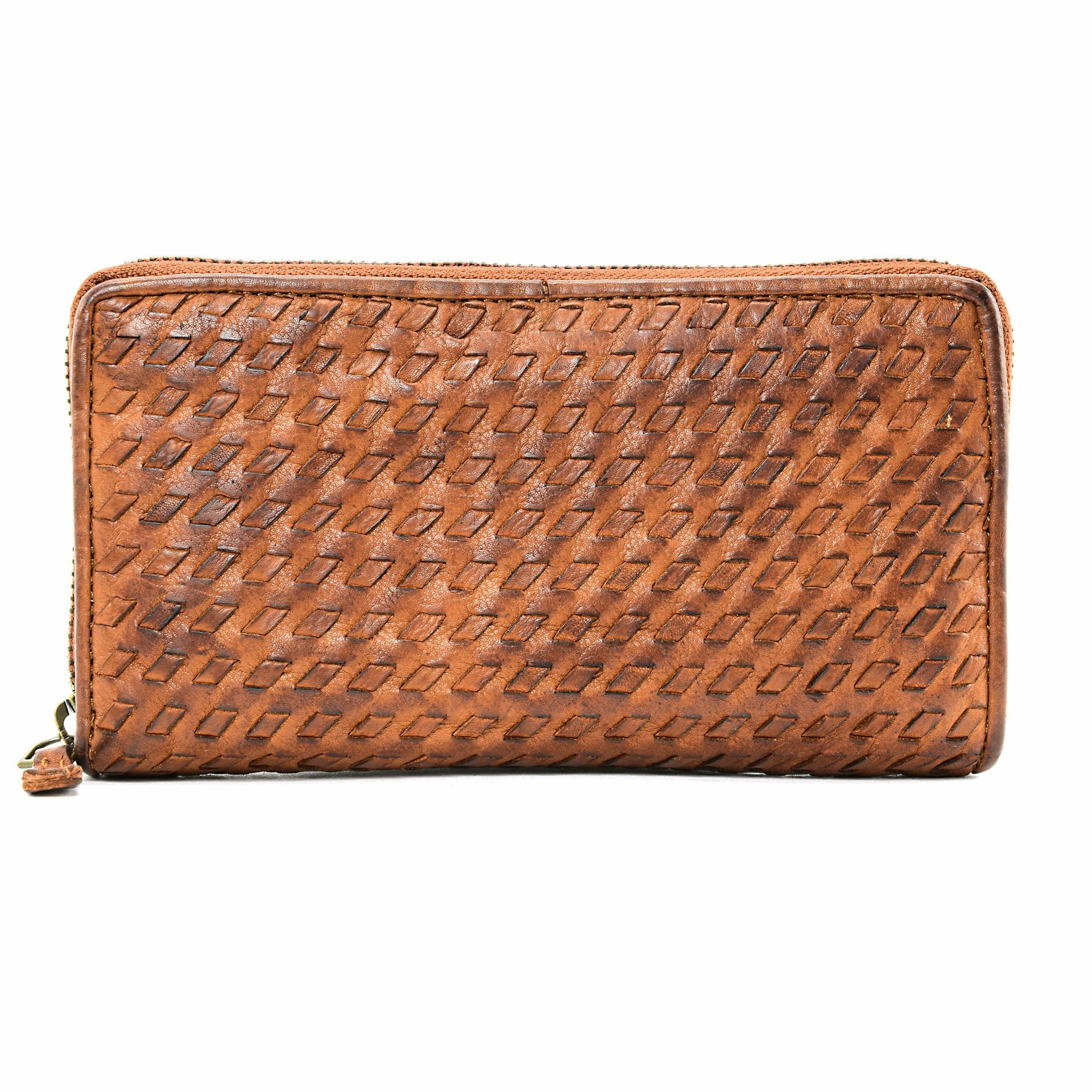 Portefeuille en cuir tressé WADI RUM Cognac