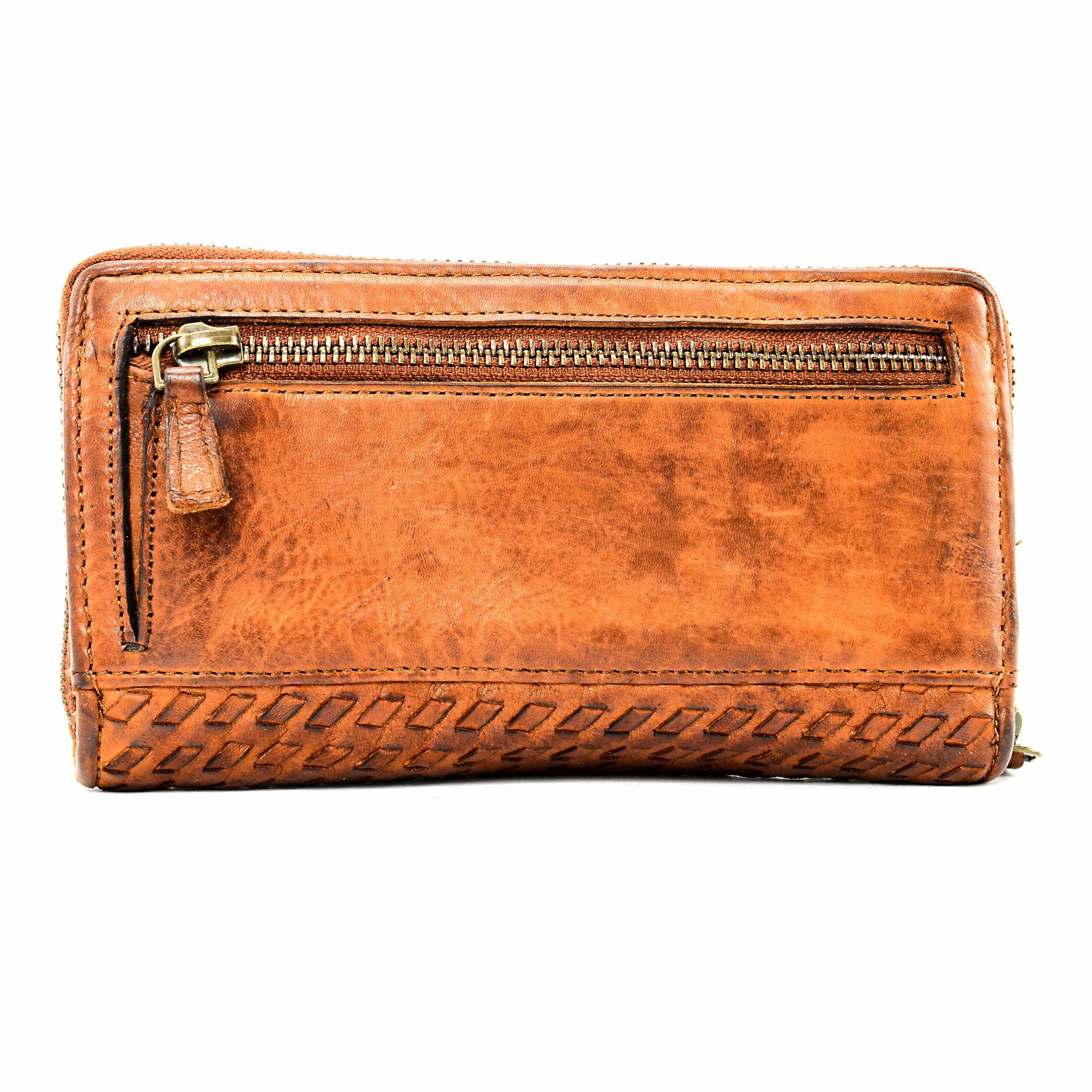 Portefeuille en cuir tressé WADI RUM Cognac