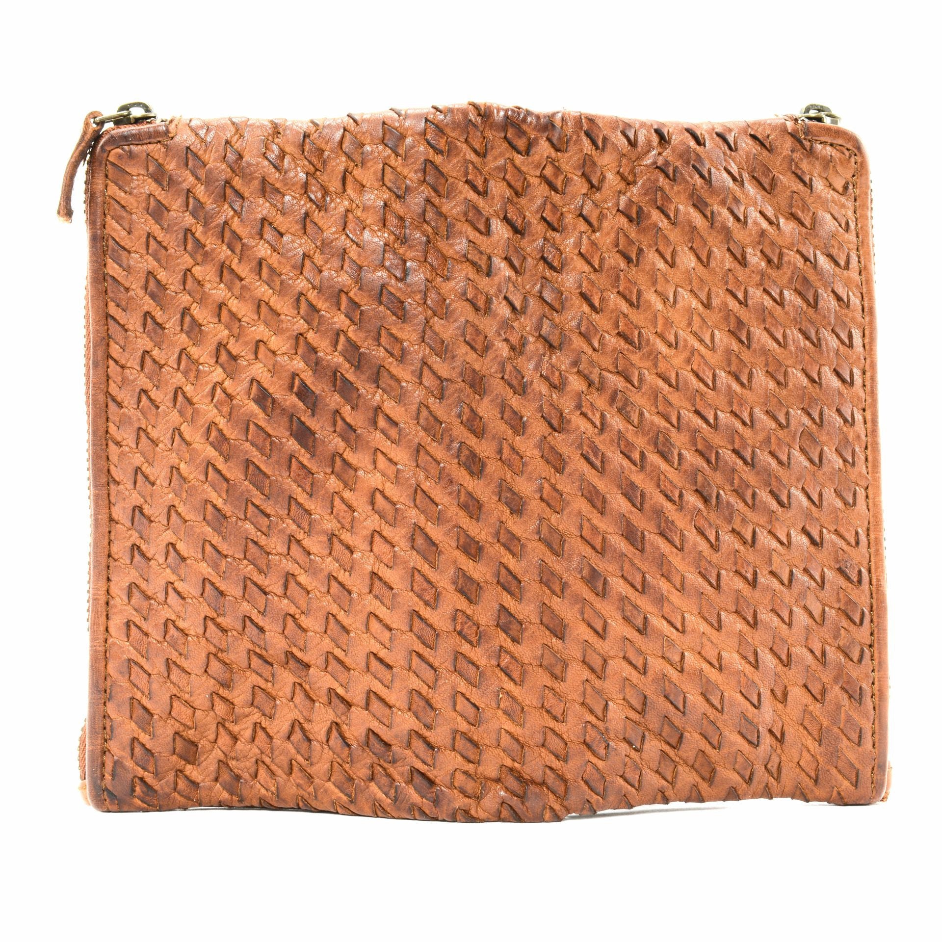 Portefeuille porte-monnaie en cuir tressé SAHARA Cognac