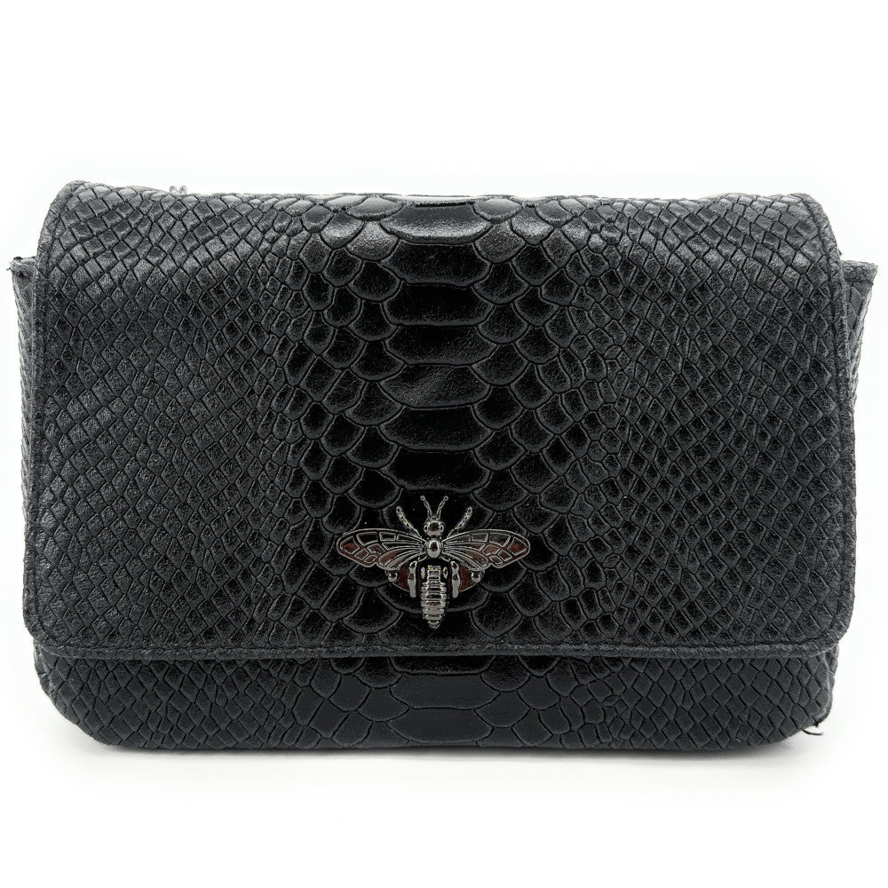 Sac bandoulière en cuir embossé effet serpent HONEY Noir