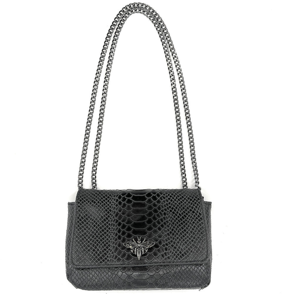 Sac bandoulière en cuir embossé effet serpent HONEY Noir