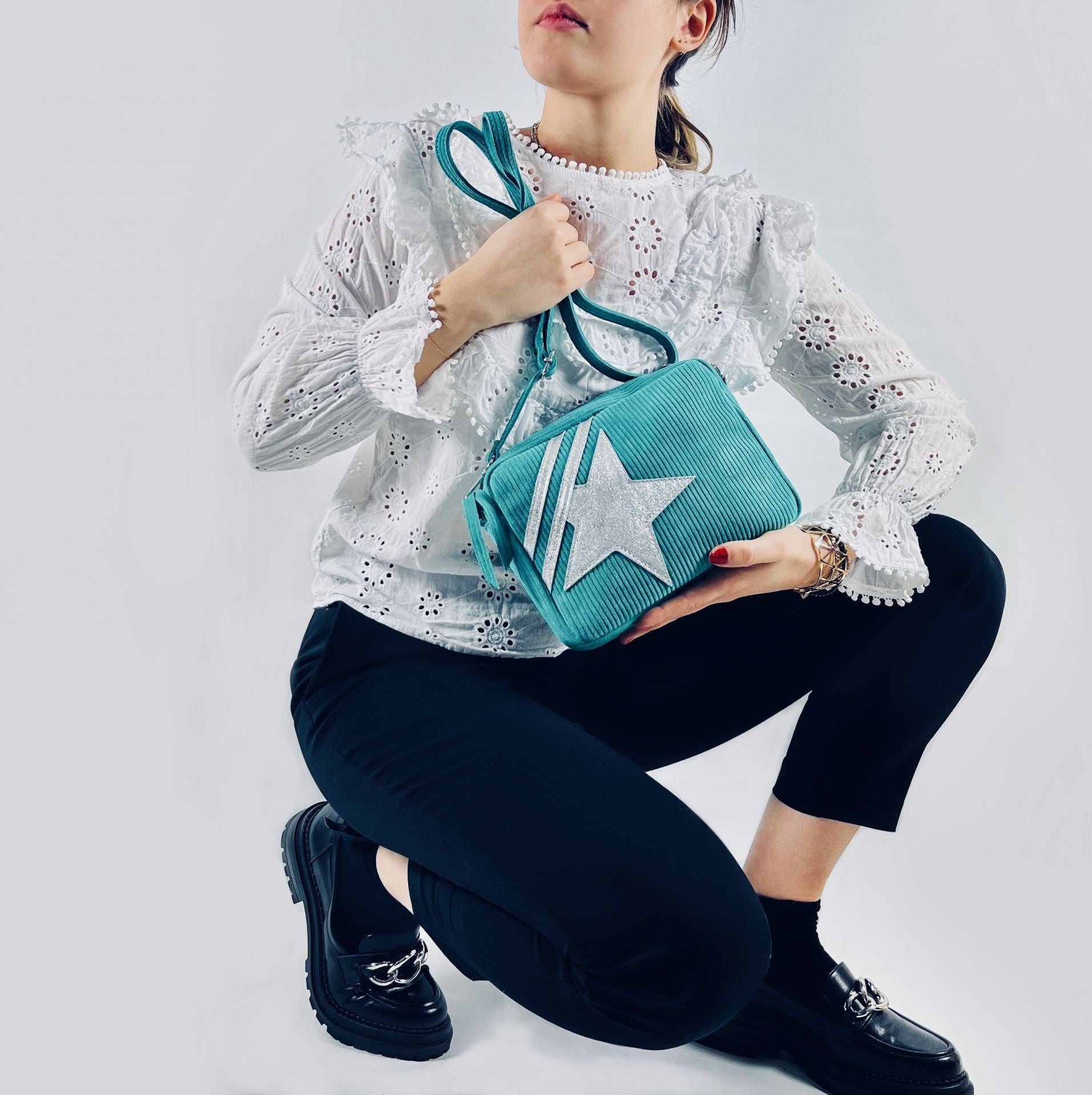 Sac à bandoulière en croûte de cuir SILVER STAR Lagon