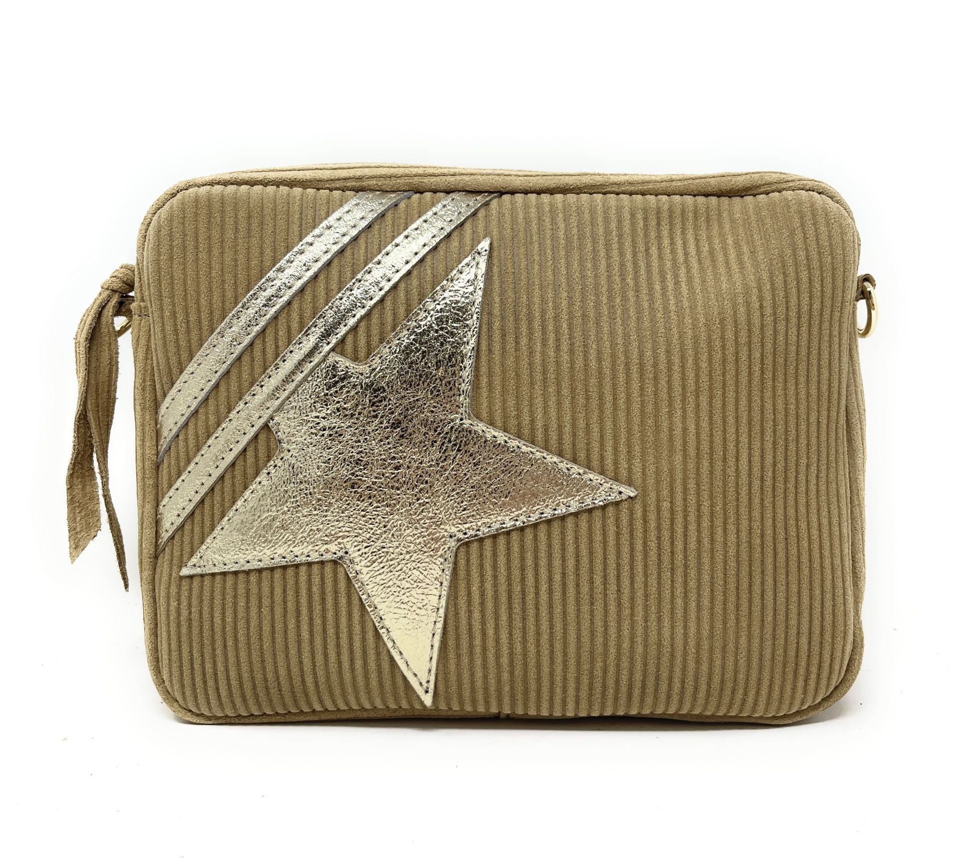 Sac à bandoulière en croûte de cuir SILVER STAR Camel