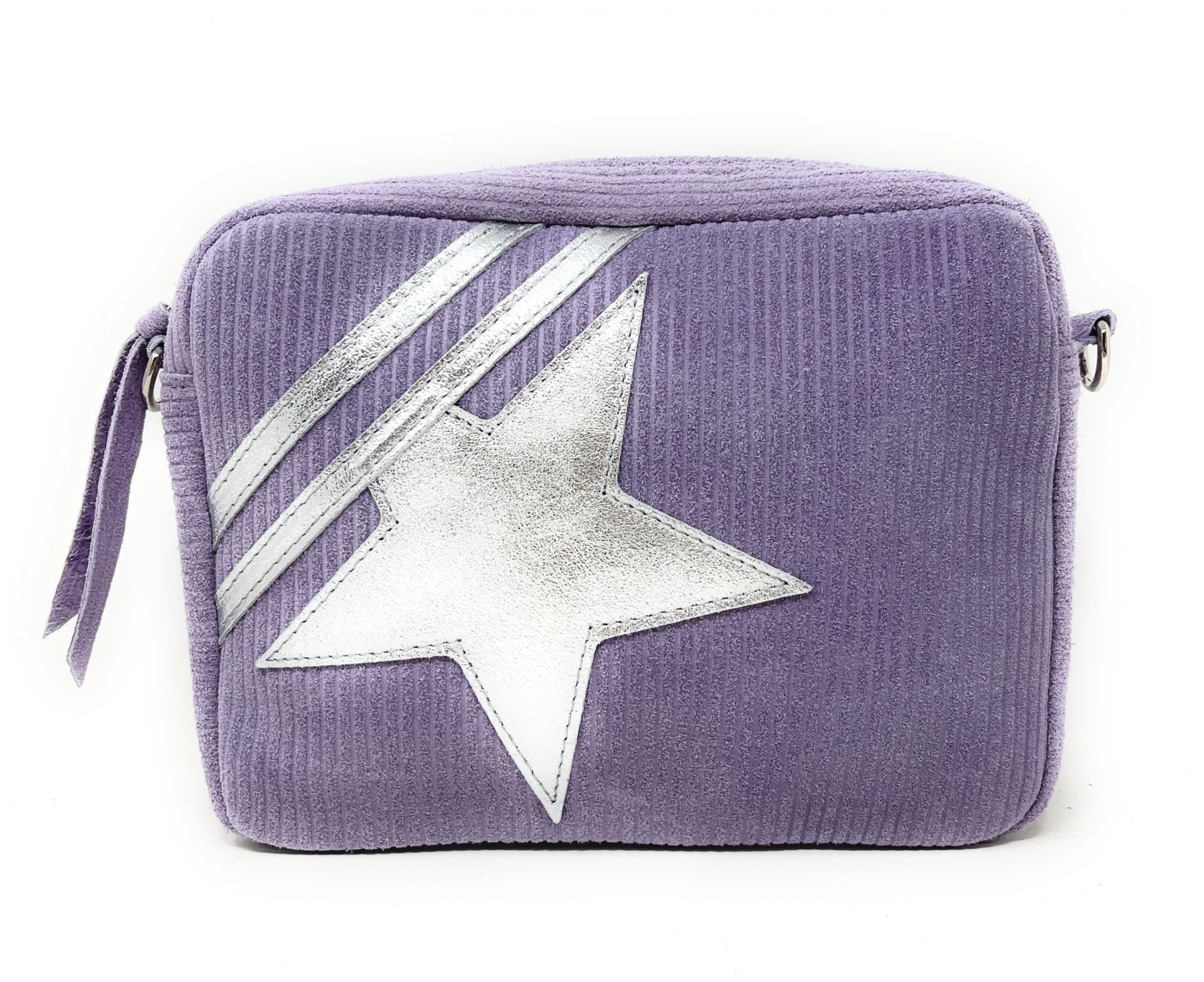 Sac à bandoulière en croûte de cuir SILVER STAR Lilas