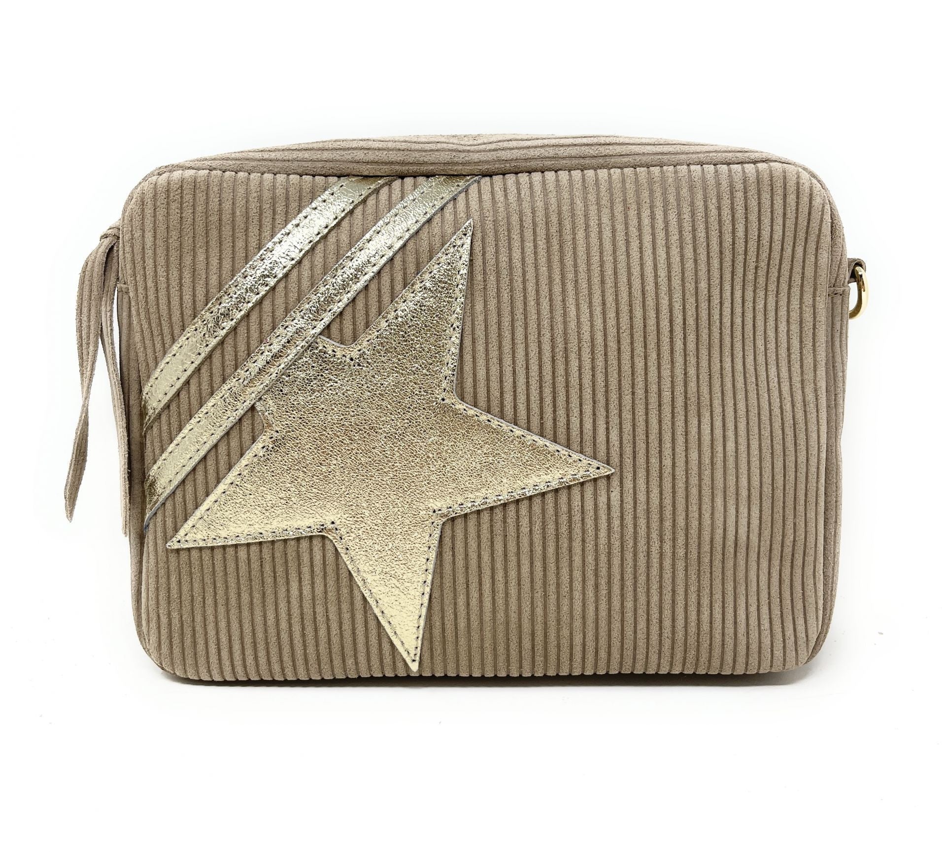 Sac à bandoulière en croûte de cuir SILVER STAR Taupe