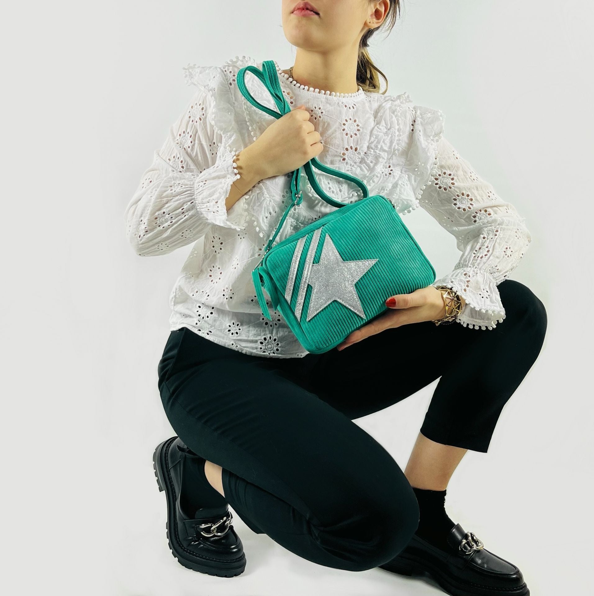 Sac à bandoulière en croûte de cuir SILVER STAR Vert menthe