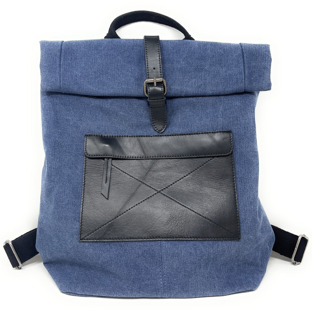Sac à dos en toile et cuir LANAI Bleu denim