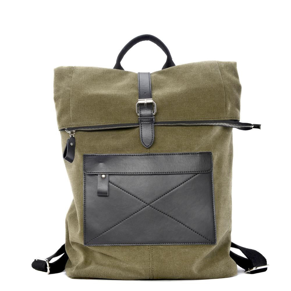 Sac à dos en toile et cuir LANAI Kaki