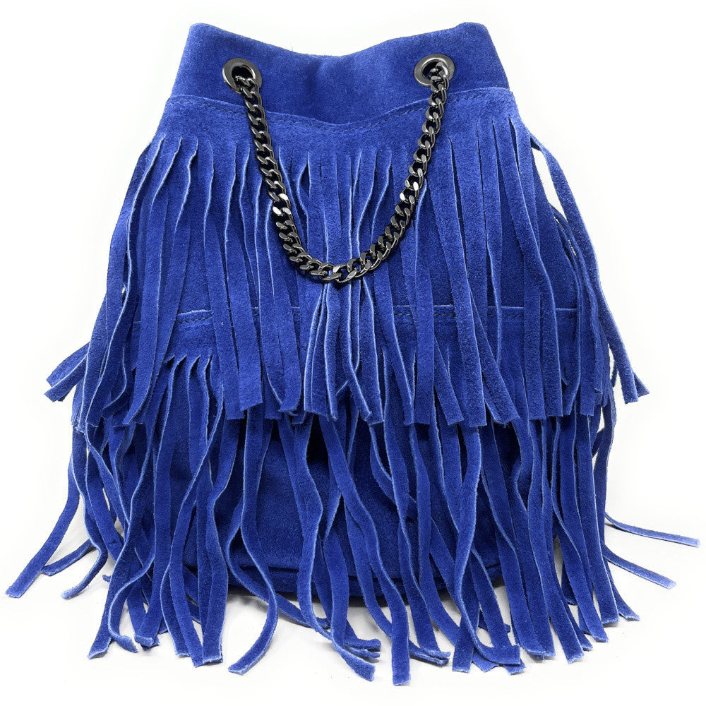 Sac à main à franges en croûte de cuir TADI Bleu indigo