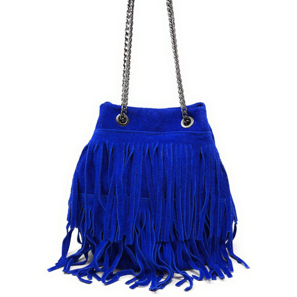 Sac à main à franges en croûte de cuir TADI Bleu roi