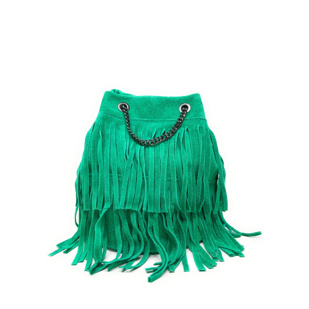 Sac à main à franges en croûte de cuir TADI Vert menthe