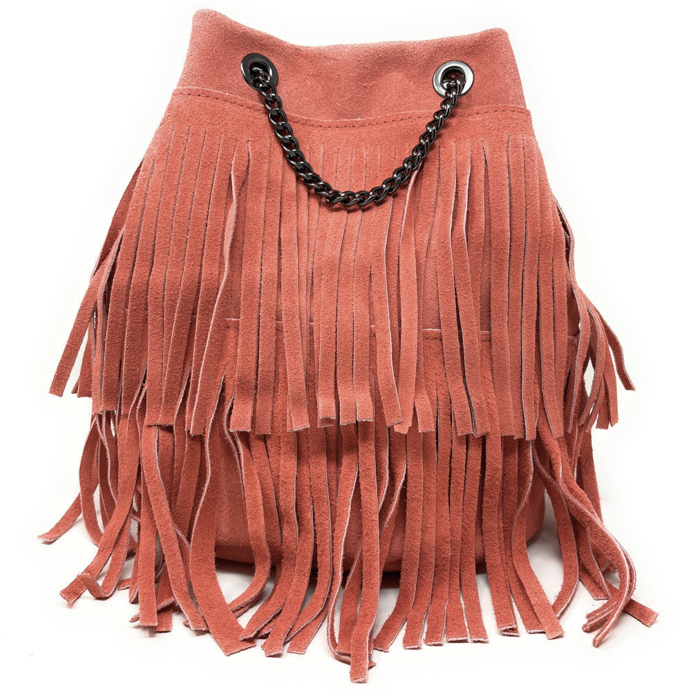 Sac à main à franges en croûte de cuir TADI Rose corail