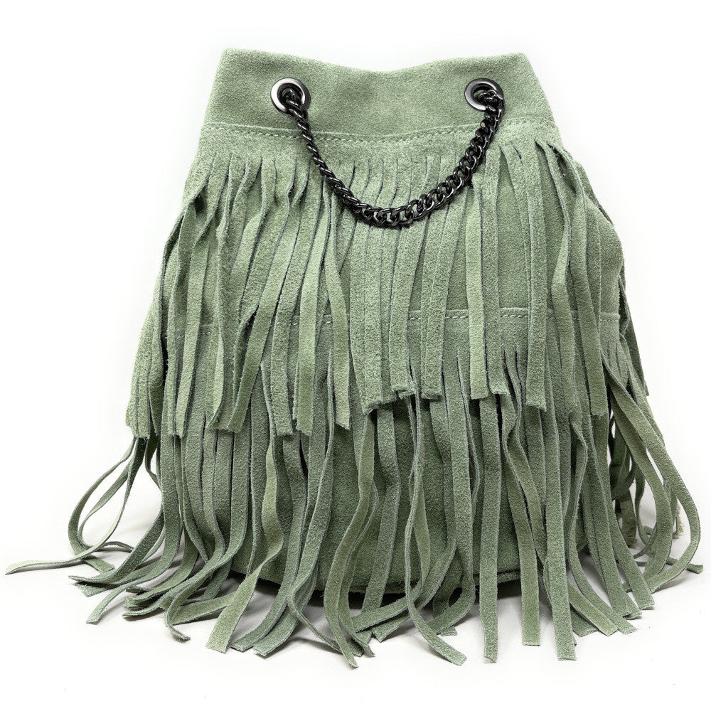 Sac à main à franges en croûte de cuir TADI Vert pastel