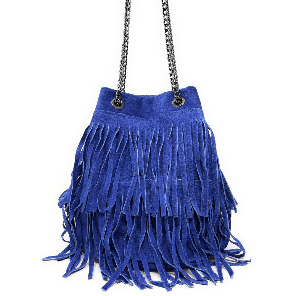 Sac à main à franges en croûte de cuir TADI Bleu indigo