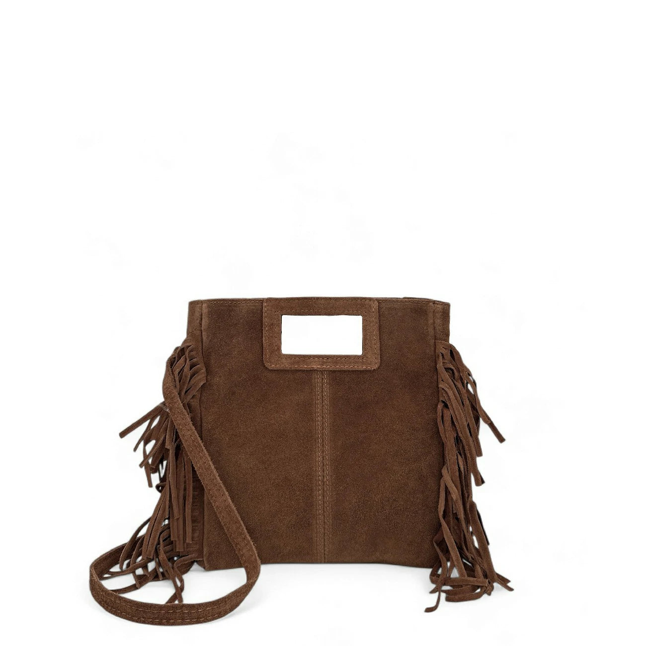 Sac à main bandoulière en croûte de cuir ENOLA SUEDE Cannelle