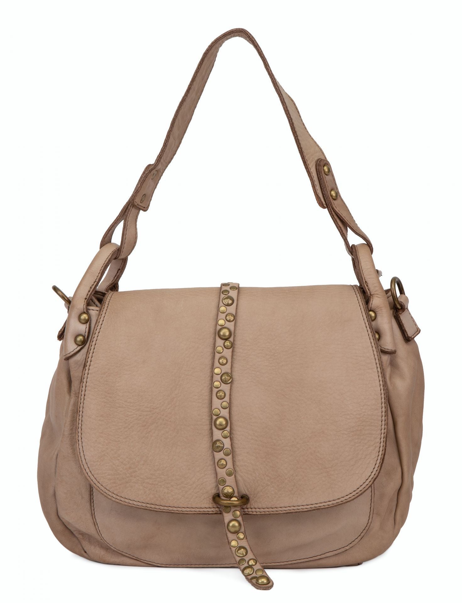 Sac besace porté épaule en cuir vintage MISS HAGEN Taupe clair