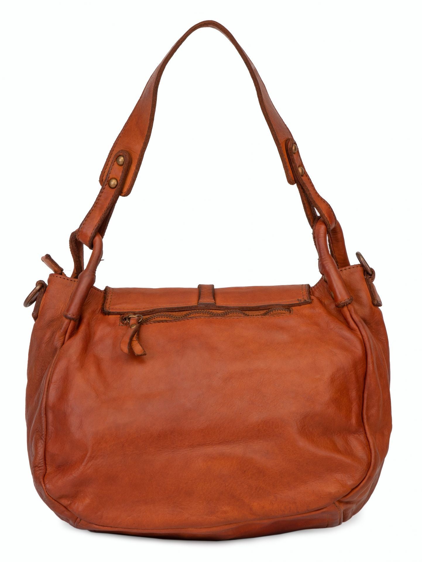 Sac besace porté épaule en cuir vintage MISS HAGEN Cognac