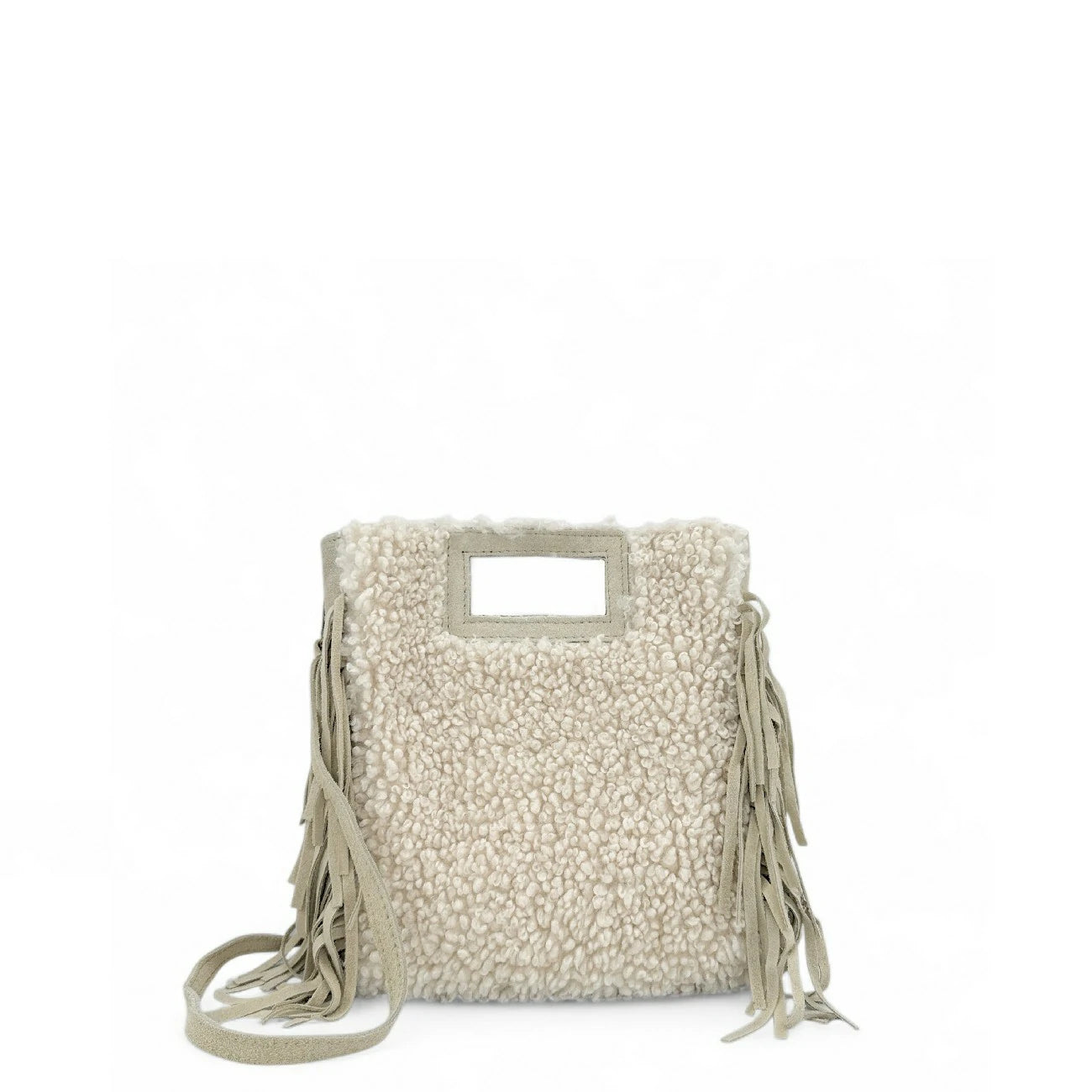 Sac messenger en daim et pilou ENOLA PILOU Beige crème