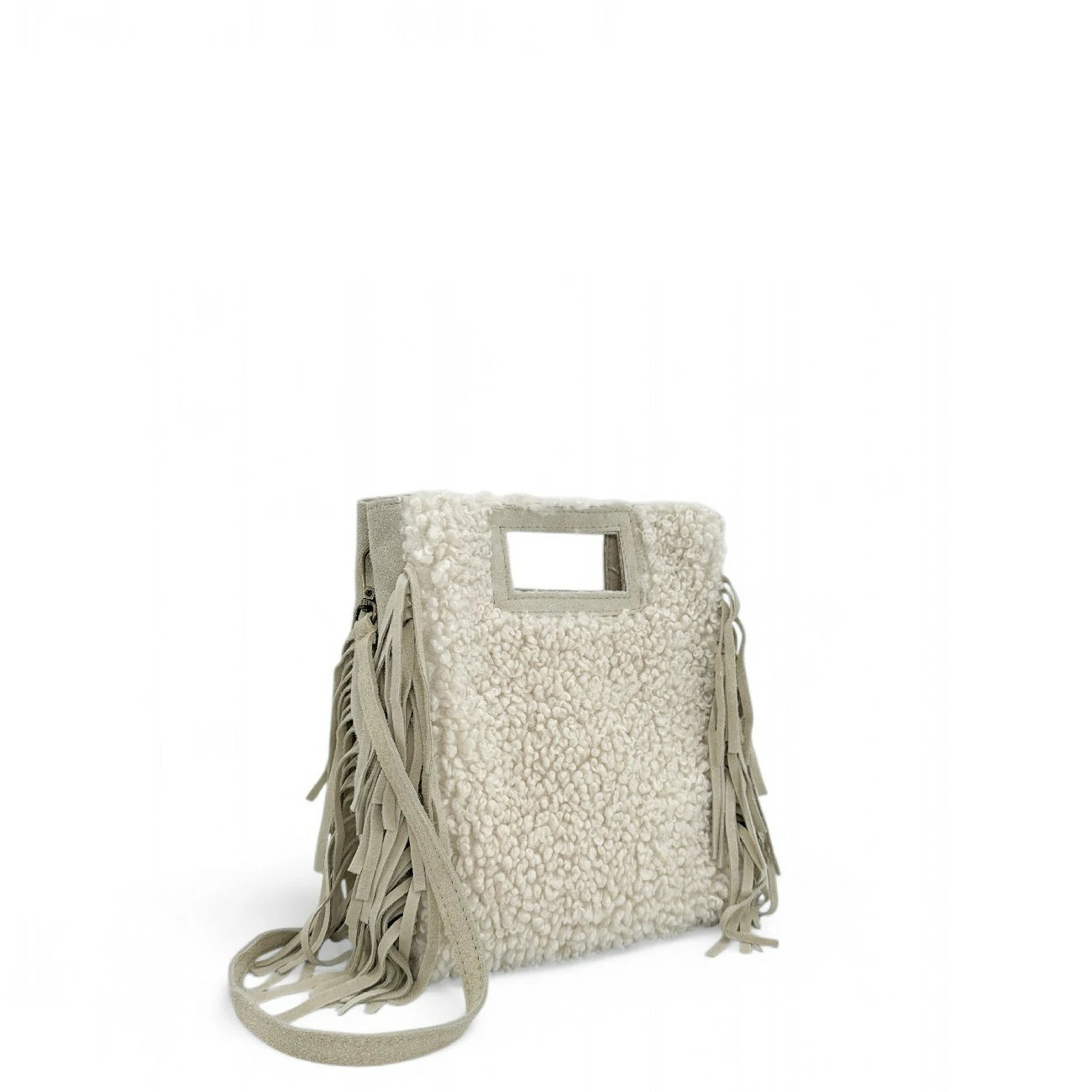 Sac messenger en daim et pilou ENOLA PILOU Beige crème