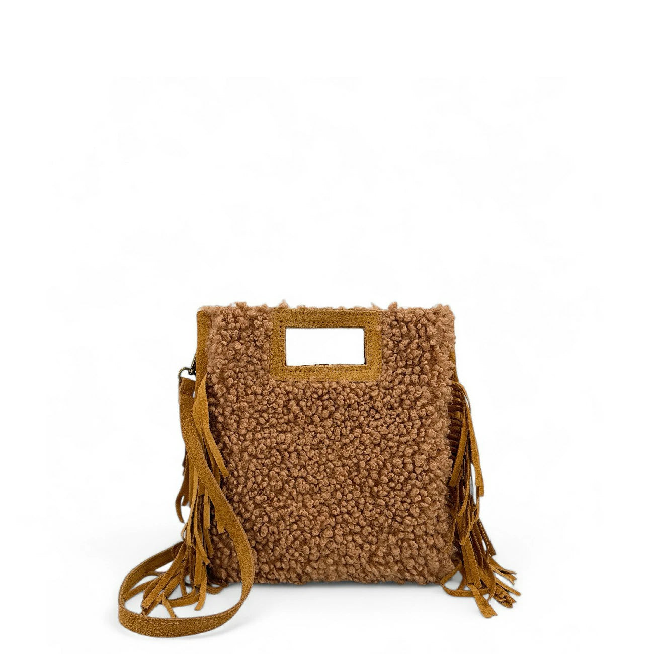 Sac messenger en daim et pilou ENOLA PILOU Camel