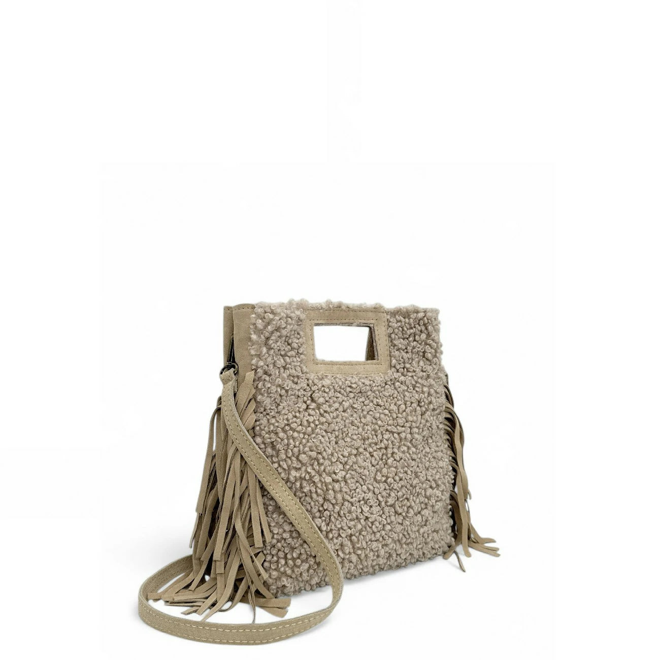 Sac messenger en daim et pilou ENOLA PILOU Taupe