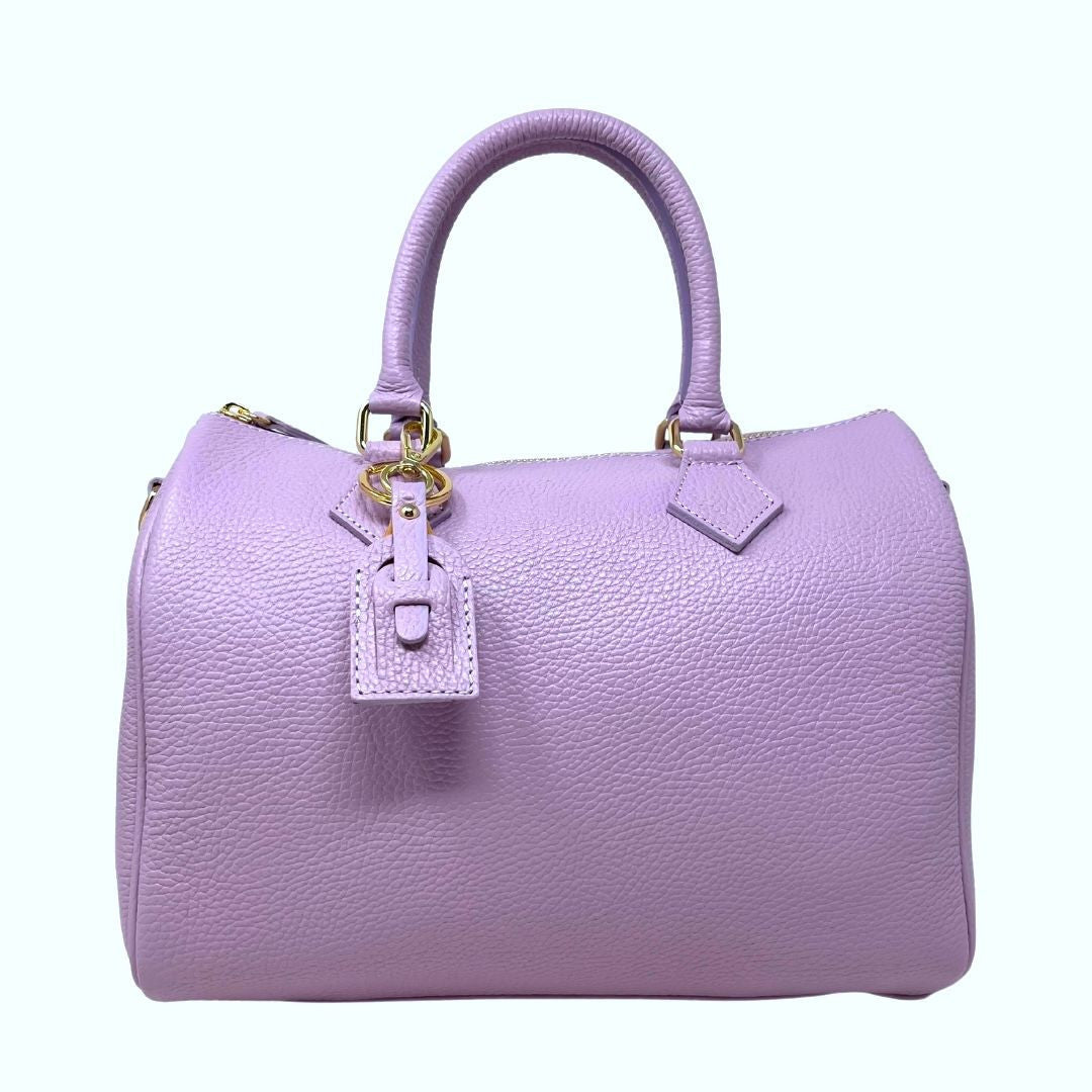 Sac à main bowling en cuir grainé italien BOOLIN Lilas