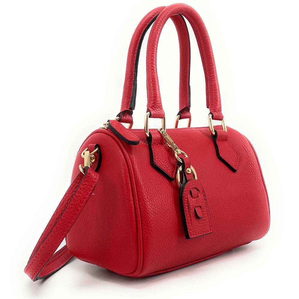 Sac à main bowling en cuir grainé LITTLE BOOLIN Rouge garance