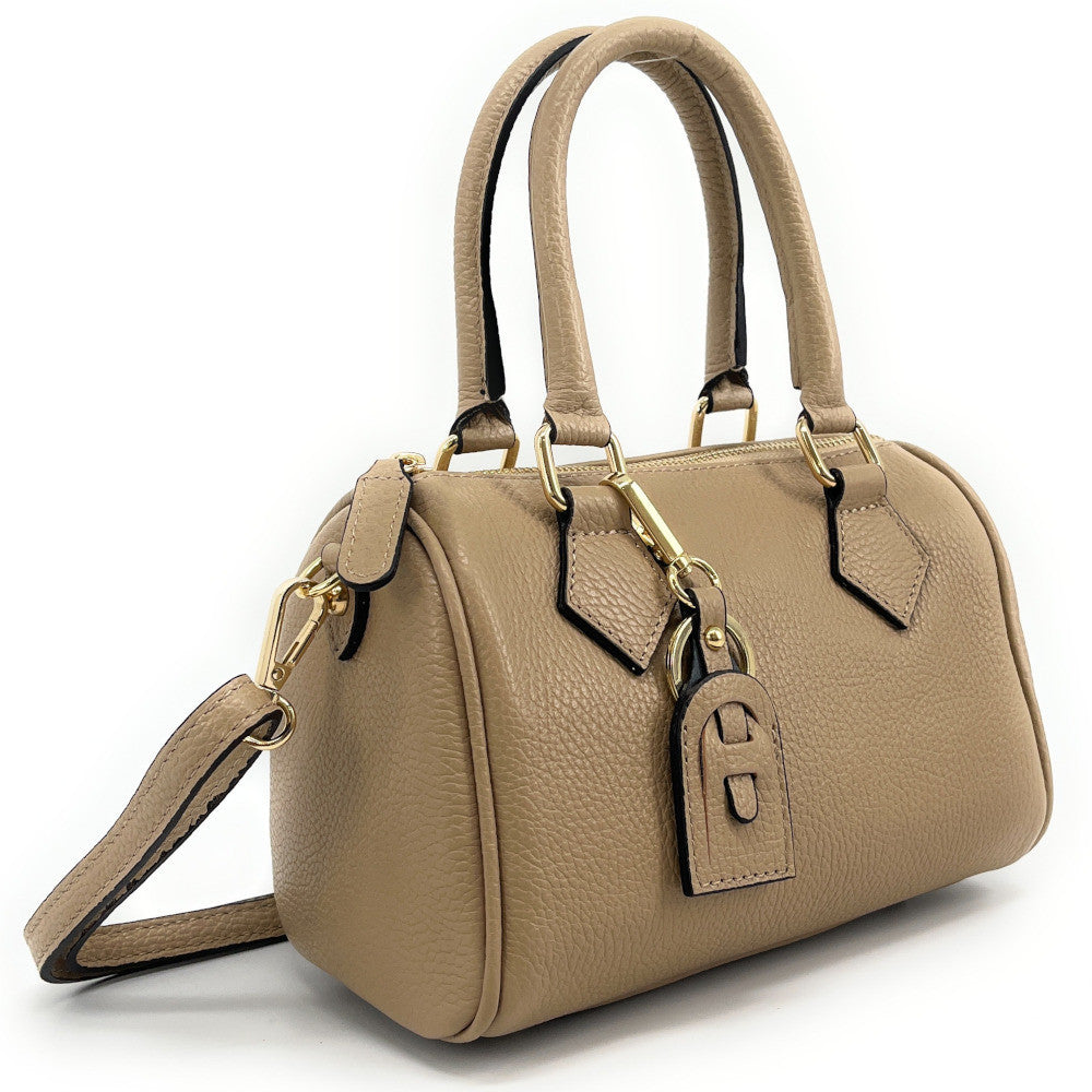 Sac à main bowling en cuir grainé LITTLE BOOLIN Taupe clair