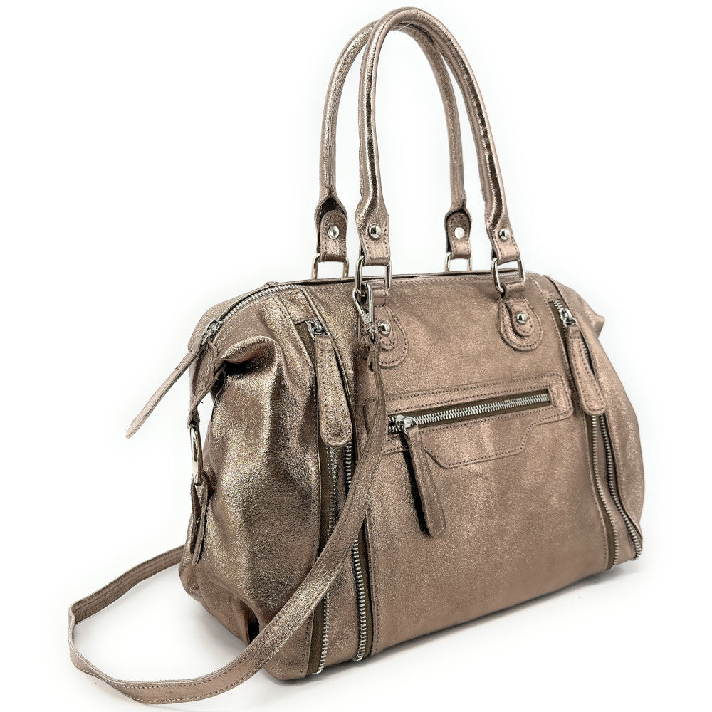 Sac à main bowling en cuir irisé NAGINI GLOSS Champagne irisé