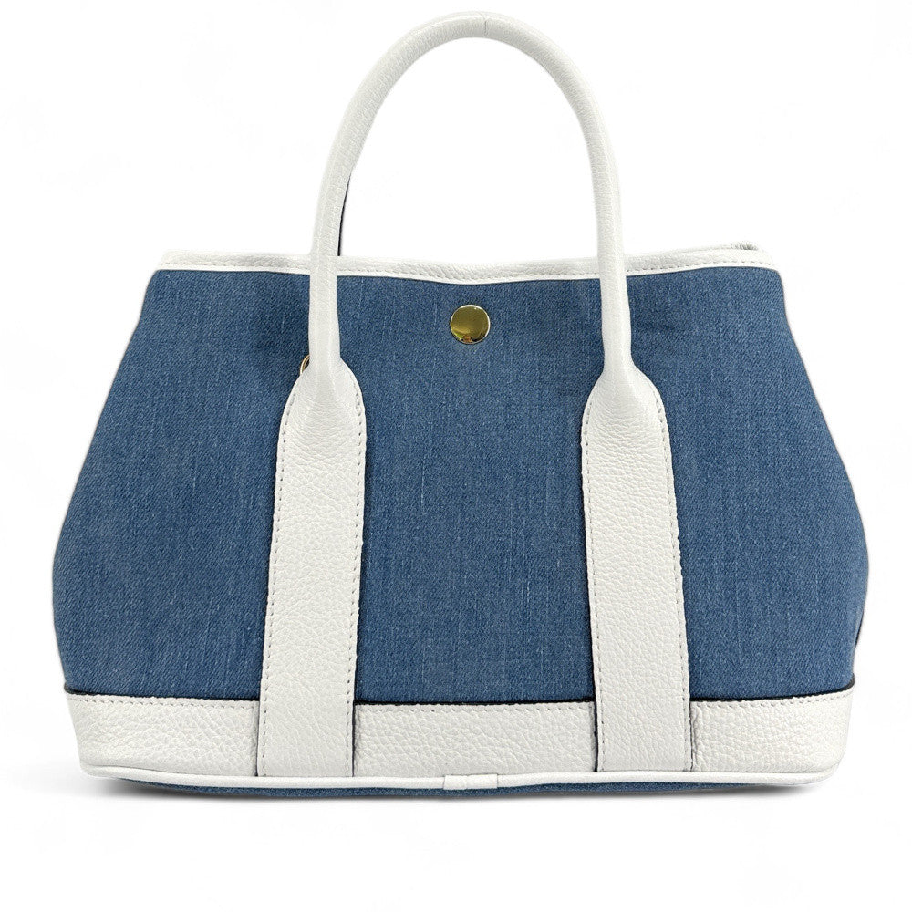 Sac à main bowling en cuir et toile SAMBO Blanc