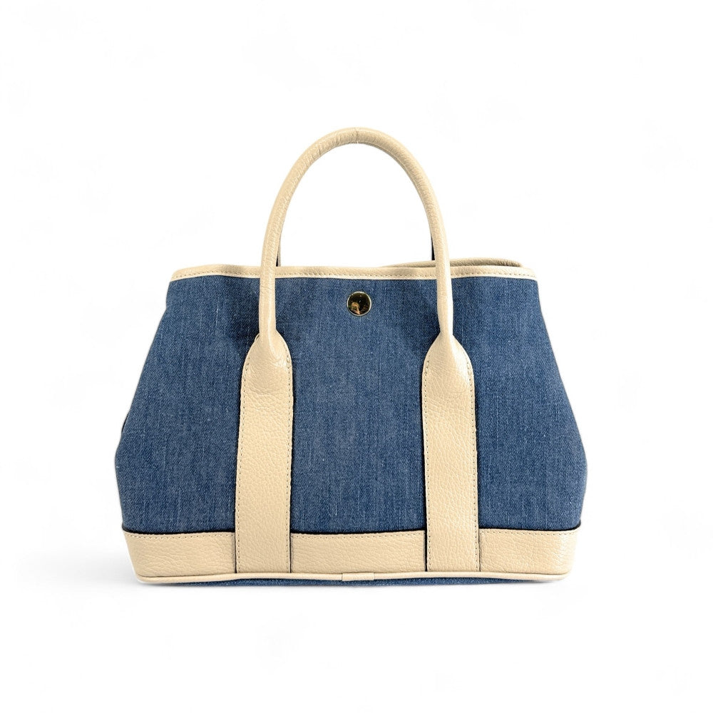 Sac à main bowling en cuir et toile SAMBO Taupe clair