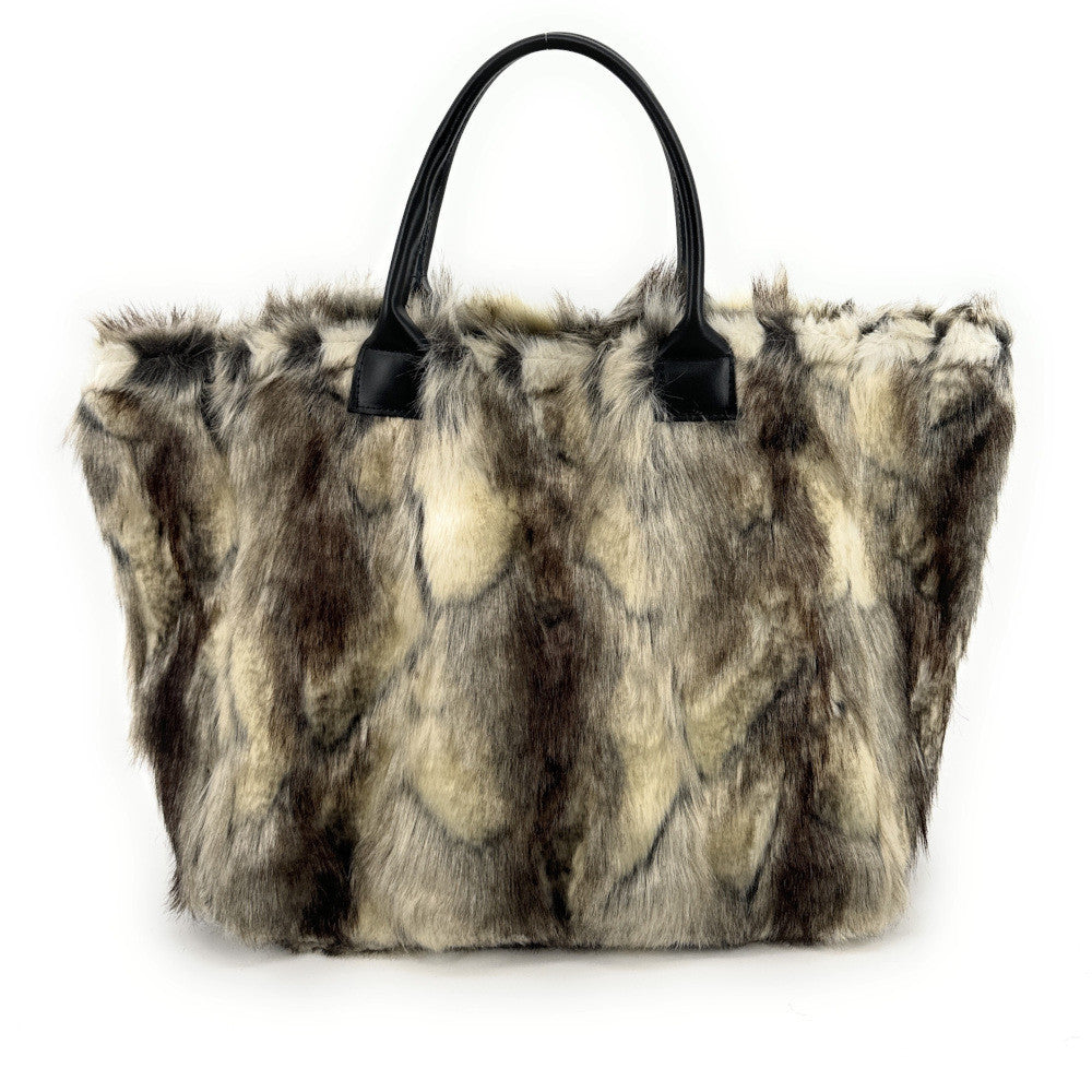 Sac cabas shopping XL en fausse fourrure et cuir TABBY Eskimo